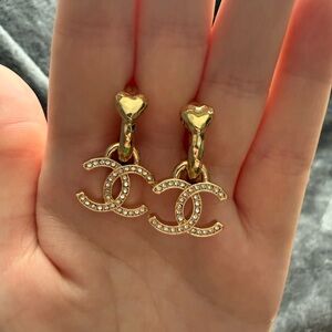 CHANEL Gold CC Heart Earrings